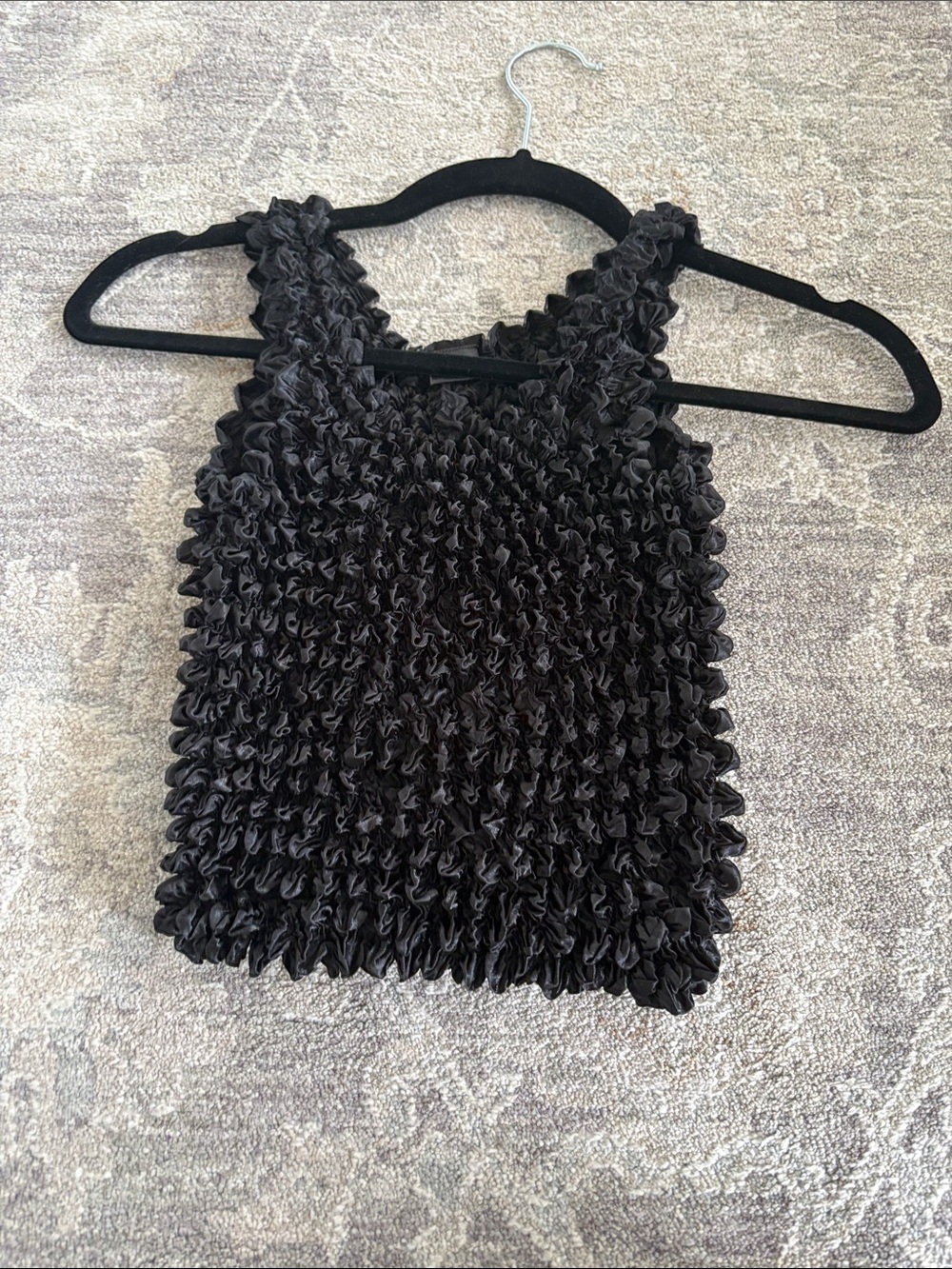 Black Ruffle Textured Tank Top